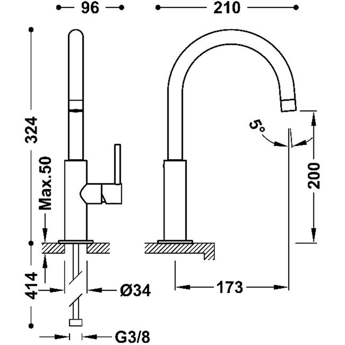 TRES 26290402OPM STUDY EXCLUSIVE Grifo Monomando Alto Con Maneta Lateral Para Lavabo Oro Rosa Mate