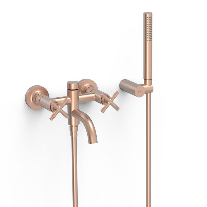 TRES 28317601OPM MONT BLANC Grifo Bimando Mural Para Bañera y Ducha Oro Rosa Mate