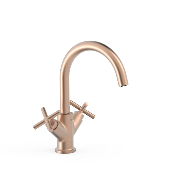 TRES 28320301OPM MONT BLANC Grifo Bimando Alto Para Lavabo Oro Rosa Mate