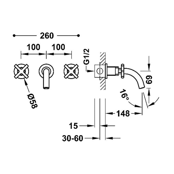 TRES 28330001OPM MONT BLANC Grifo Bimando Empotrado Para Lavabo Oro Rosa Mate