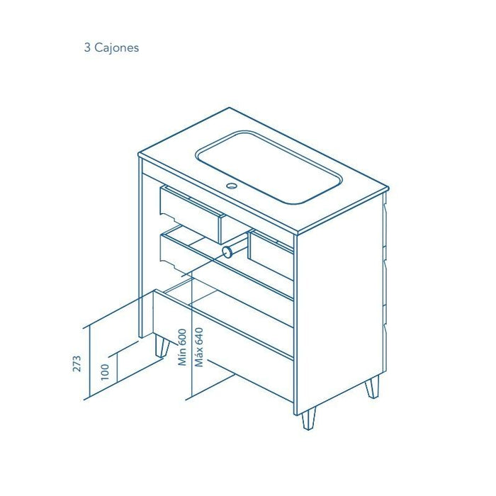 ROYO VITALE Mueble+Lavabo 3 cajones F-39 cms Gris Nature 5 a 7 Días MOBILIARIO ROYO 