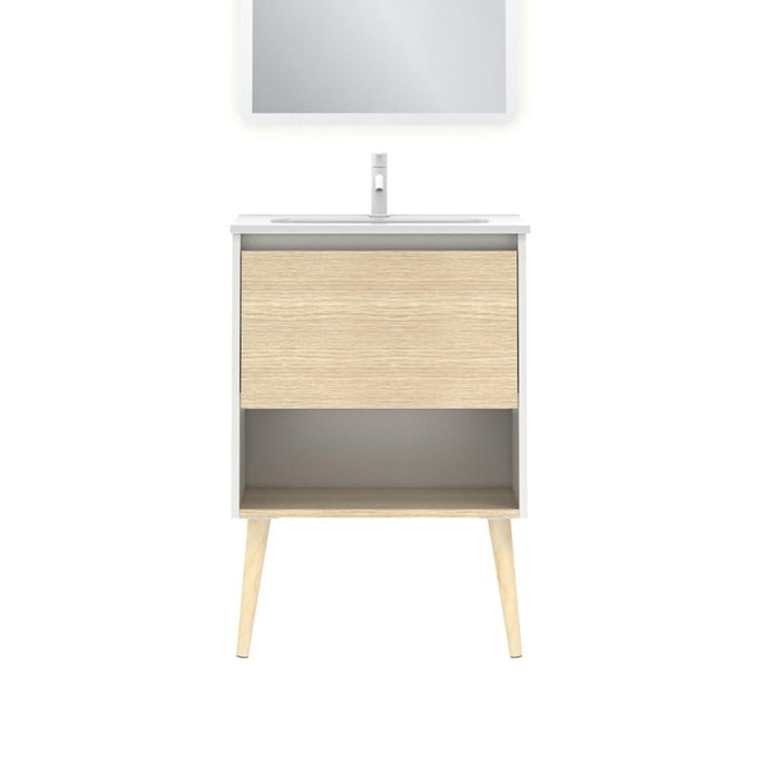 AMIZUVA NARA Mueble+Lavabo 1 Cajón 1 Hueco Blanco Mate Roble Arenado 3 a 5 Días AMIZUVA 
