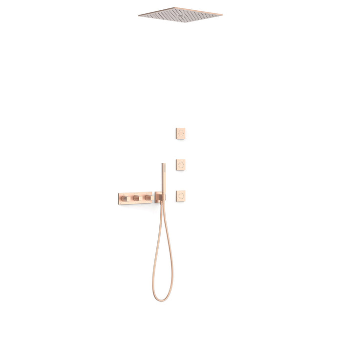 TRES 30725406OPM B-SYSTEM Kit De Grifo Termostático Empotrado De 4 Vías B-System Para Ducha Oro Rosa Mate