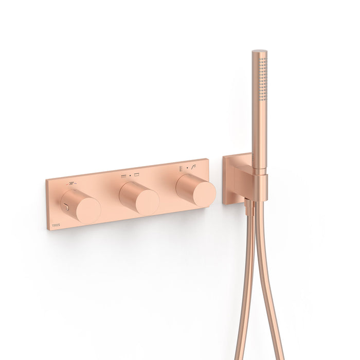 TRES 30735401OPM B-SYSTEM Grifo Termostático Empotrado De 4 Vías B-System Oro Rosa Mate
