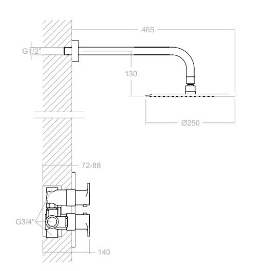 RAMONSOLER K3624012 OC ALEXIA Kit Termostático Empotrado 1 Vía Rociador Ø250 mm