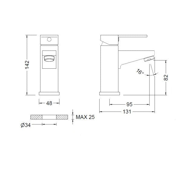 GENEBRE 63130 26 45 66 KENJO Grifo Monomando Lavabo Caño Normal Cromo