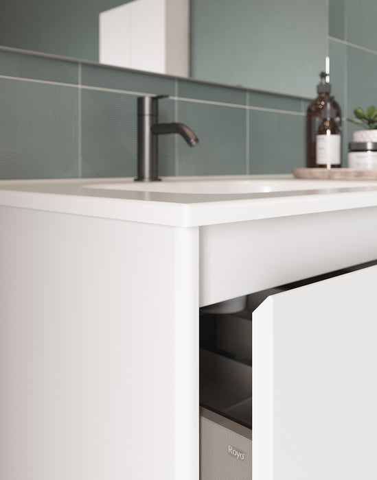 ROYO ALFA Conjunto Mueble de Baño Completo 2 Cajones 1 Puerta 90 cm Blanco Brillo