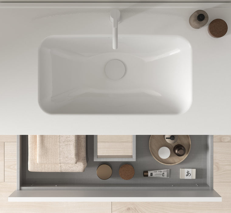 AMIZUVA KEIKO Mueble de Baño con Lavabo 2 Cajones Fumé Arenado