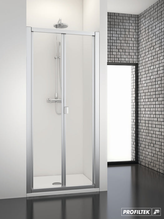 PROFILTEK DUMAS Mampara Abatible Perfil Plata Brillo Vidrio Transparente