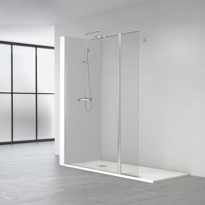 PROFILTEK HADA PLUS Mampara Abatible Perfil Plata Brillo Vidrio Transparente