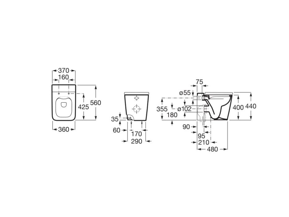 ROCA INSPIRA SQUARE Inodoro Rimless Tanque Alto Blanco Brillo