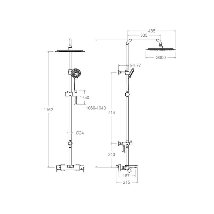 RAMONSOLER 935612RP300NM Conjunto Monomando Telescópico Baño/Ducha Con Rociador Negro Mate