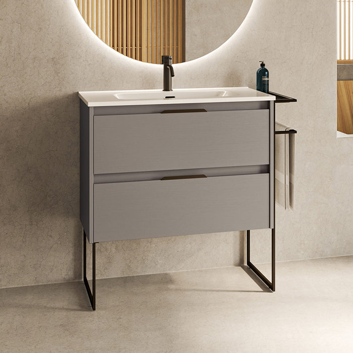 AMIZUVA KEIKO Mueble de Baño con Lavabo 2 Cajones Fumé Arenado