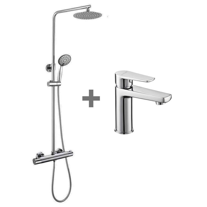 LLAVISAN 836134 ASTORIA Pack Columna Termostática Round Telescópica + Grifo Lavabo Cromo