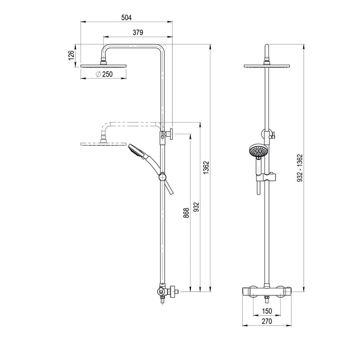 PRESTO 50049101 PYSA Grifo Ducha Termostática Con Columna Rociador ABS 250 mm