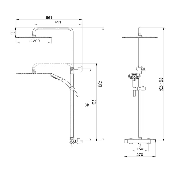 PRESTO 50059500 PYSA Grifo Ducha Termostática con Columna Rociador 300 mm Cromo