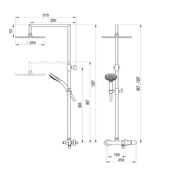 PRESTO 57049300 ALIA Columna Ducha Rociador 250 mm Flexo PVC Cromo