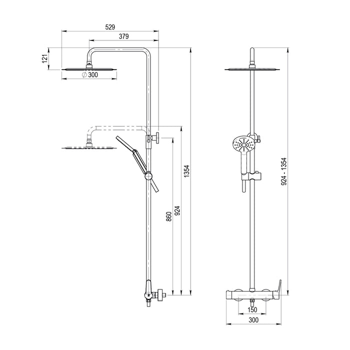 PRESTO 71750302 CÓNICO Columna Ducha Mezcladora Rociador 300 mm y Flexo PVC