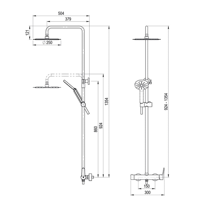 PRESTO 71750301 CÓNICO Columna Ducha Mezcladora Rociador 250 mm y Flexo PVC