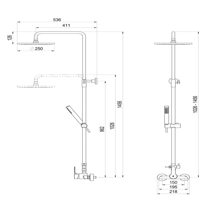 PRESTO 71550300 INGO PLUS Columna Ducha Mezcladora Rociador 250 mm y Flexo inox Cromo