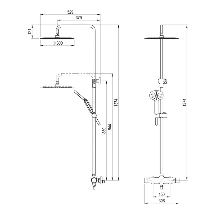 PRESTO 49650302 LIVRA Columna Ducha Mezcladora Rociador 300 mm y Flexo PVC