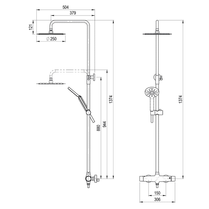PRESTO 49650301 LIVRA Columna Ducha Mezcladora Rociador 250 mm y Flexo PVC