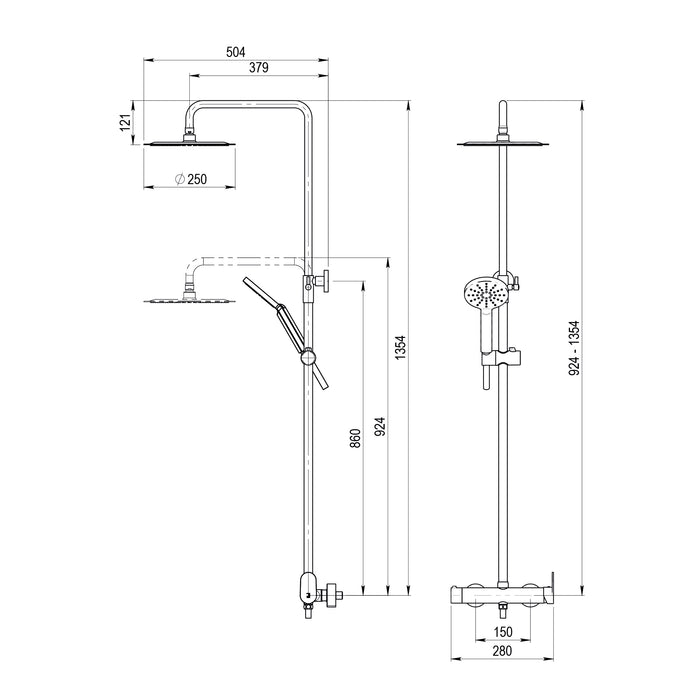 PRESTO 46250301 NINE Columna Ducha Mezcladora Rociador 250 mm y Flexo PVC