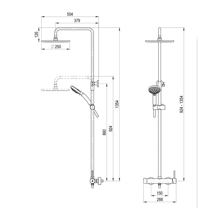 PRESTO 86350300 THEO DARK Columna Ducha Mezcladora Rociador 250 mm y Flexo PVC Cromo