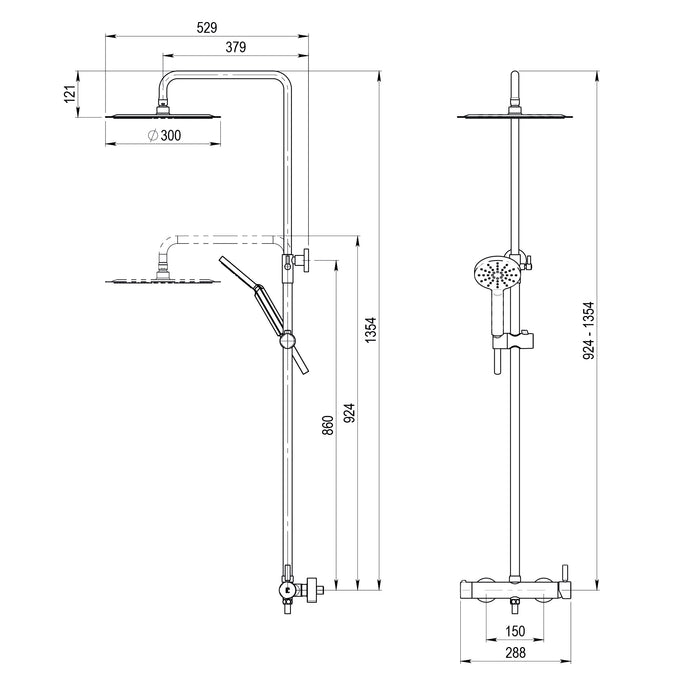 PRESTO 86450302 THEO CITY Columna Ducha Mezcladora Rociador 300 mm y Flexo PVC
