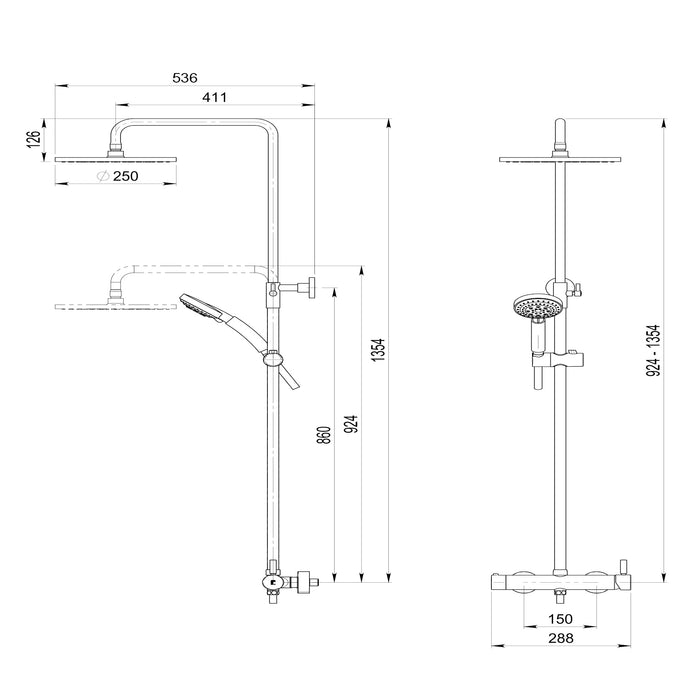 PRESTO 86450300 THEO CITY Columna Ducha Rociador 250 mm y Flexo PVC Cromo