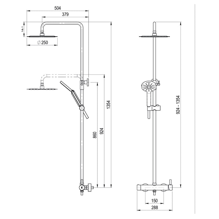 PRESTO 86450301 THEO CITY Columna Ducha Mezcladora Rociador 250 mm y Flexo PVC