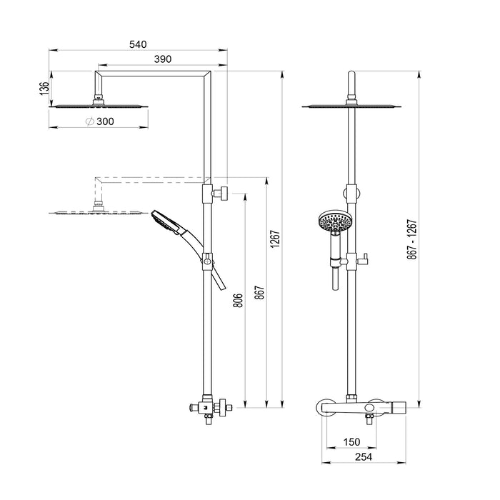 PRESTO 57050500 ALIA Columna Ducha Mezcladora Rociador 300 mm y Flexo PVC Cromo