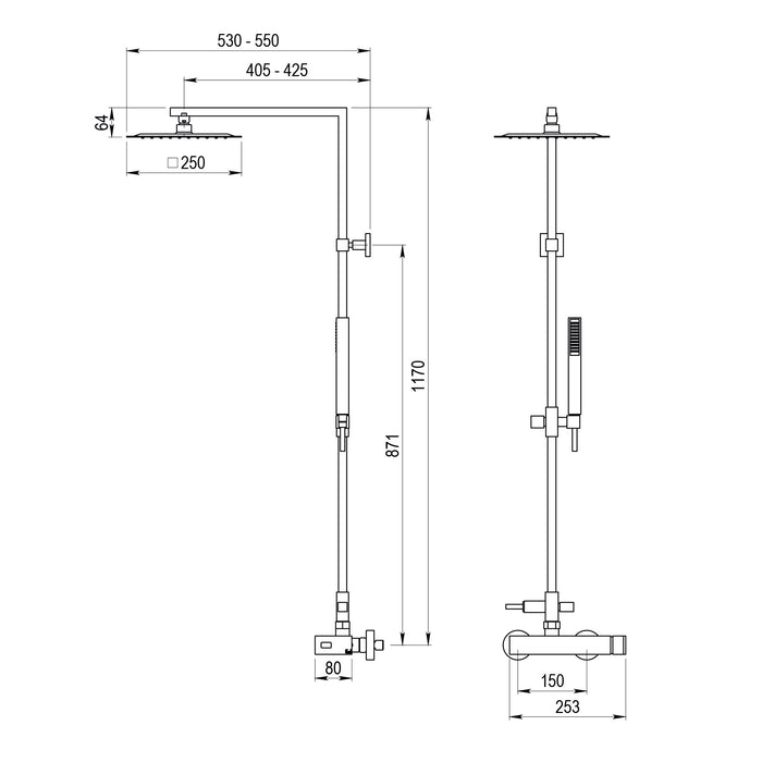 PRESTO 52450301 NITRO Columna Ducha Mezcladora Rociador 250 mm y Flexo PVC
