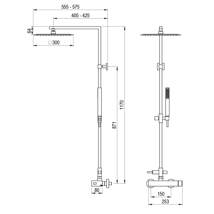 PRESTO 52450302 NITRO Columna Ducha Mezcladora Rociador 300 mm y Flexo PVC
