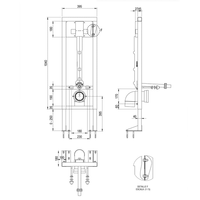 PRESTO 18818PR DOMO SENSIA Soporte Bastidor Autoportante Para Inodoro Con Fluxor Electrónico Cromo