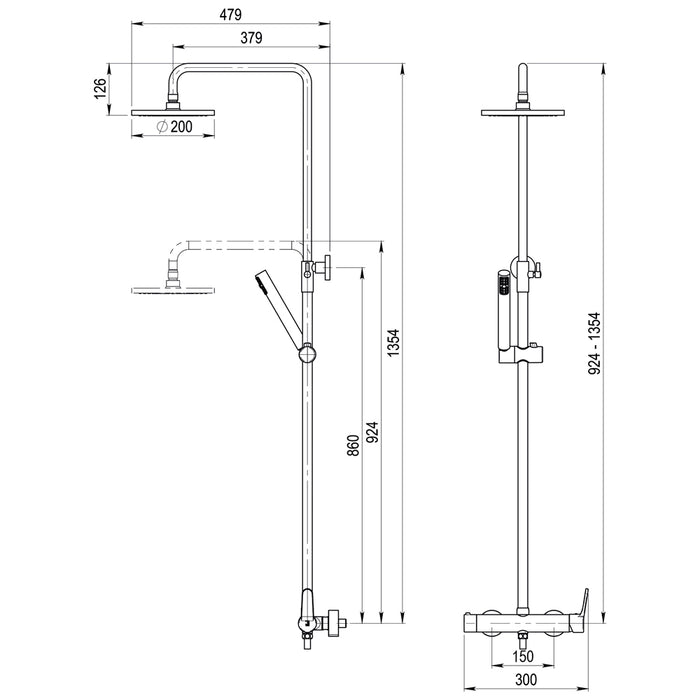 PRESTO 71750100 Columna Ducha Mezcladora Cónico Rociador 200 mm y Flexo Inox