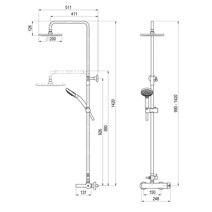 PRESTO 88950100 Columna Ducha Mezcladora Karim Due Rociador 200 mm y Flexo Inox