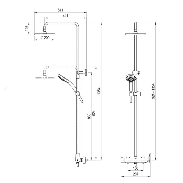 PRESTO 49550100 KILY Columna Ducha Mezcladora Rociador 200 mm y Flexo Inox