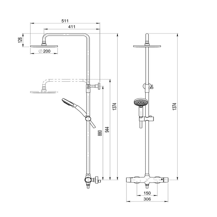 PRESTO 49650100 LIVRA Columna Ducha Mezcladora Rociador 200 mm y Flexo Inox