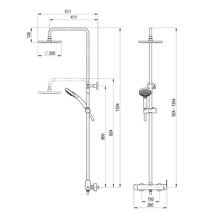 PRESTO 46250100 NINE Columna Ducha Mezcladora Rociador 200 mm y Flexo PVC