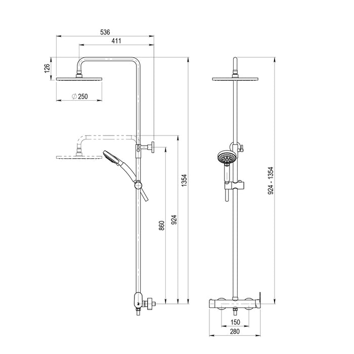 PRESTO 46250300 NINE Columna Ducha Mezcladora Rociador 250 mm y Flexo PVC