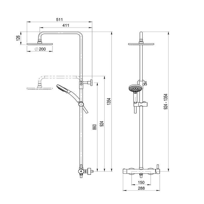 PRESTO 86450100 Columna Ducha Mezcladora Theo Rociador 200 mm y Flexo Inox