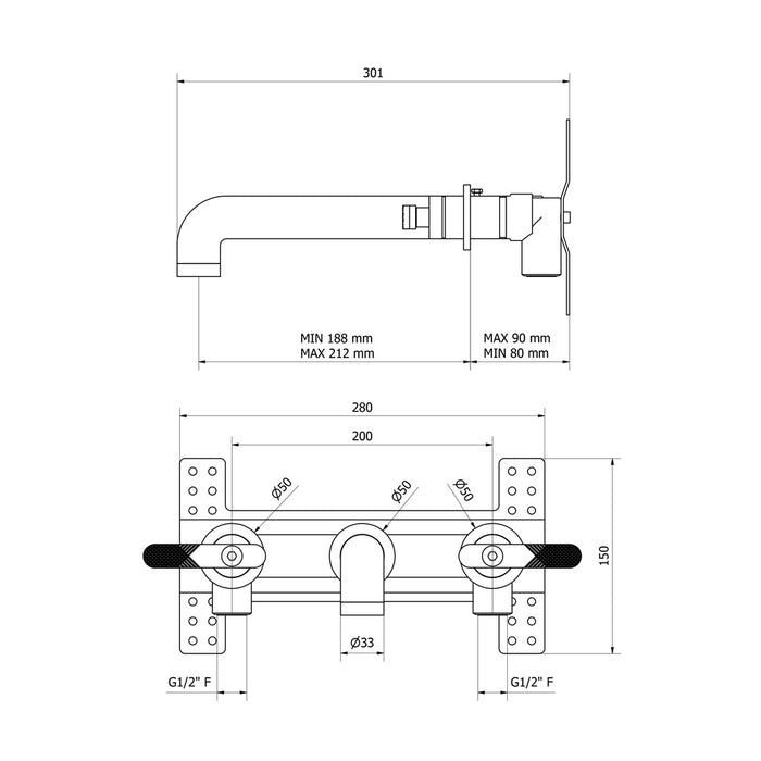PRESTO 7975600 STREM Grifo De Lavabo Mural Bimando Pulsador Lever