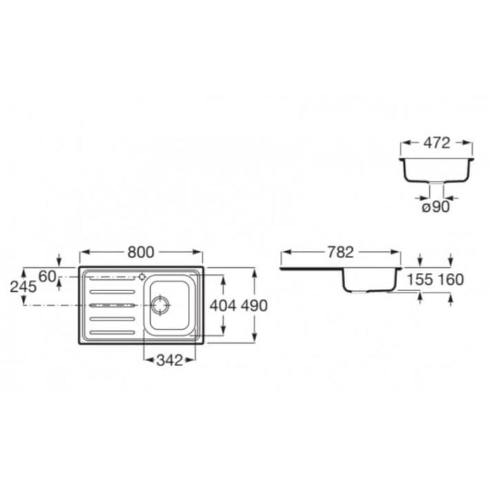 ROCA A874801A01 VICTORIA Fregadero 1 Cubeta Escurridor Izquierda 80 cm Acero Inoxidable