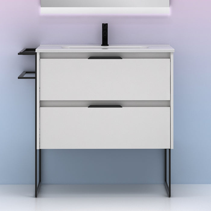 AMIZUVA KEIKO Mueble de Baño con Lavabo 2 Cajones Blanco Brillo