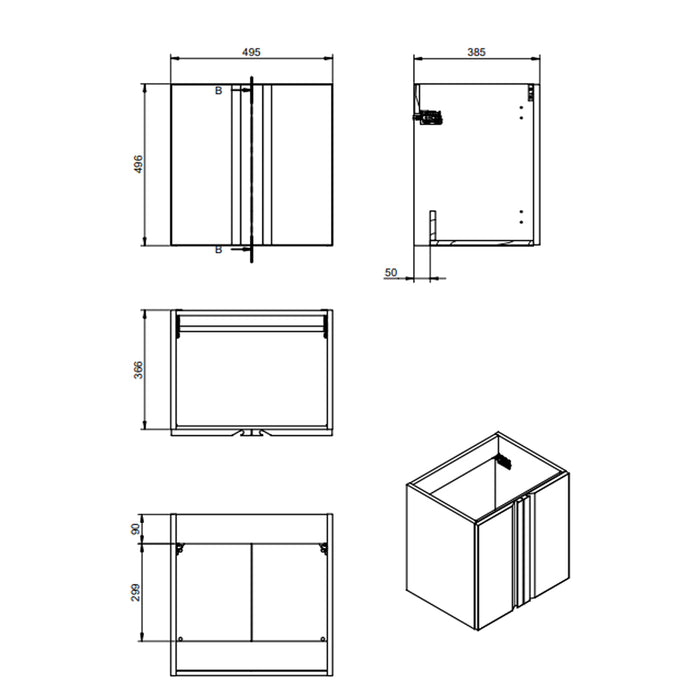 VISOBATH 72184 LAGOS 50 Mueble de Baño con Lavabo 2 Puertas Color Ceniza
