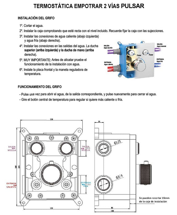LLAVISAN L154474 Grifo de empotrar termostática Pulsar Pared