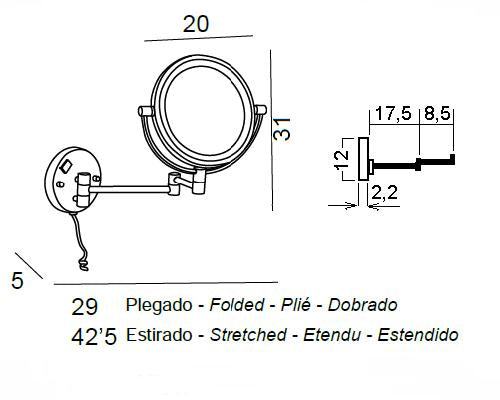 MANILLONS TORRENT 06348002 Espejo Aumento 5X Pared Cromo