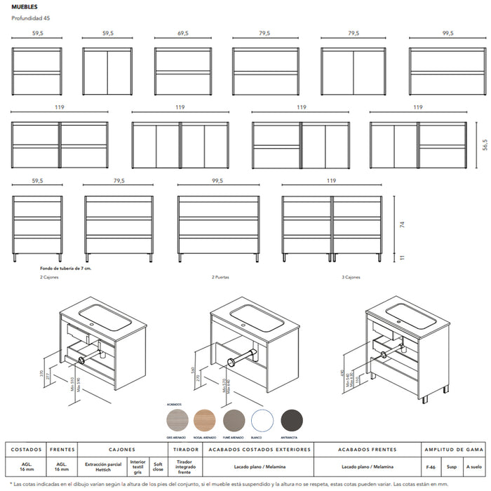 ROYO SANSA Mueble de Baño con Lavabo 3 Cajones Nogal Arenado